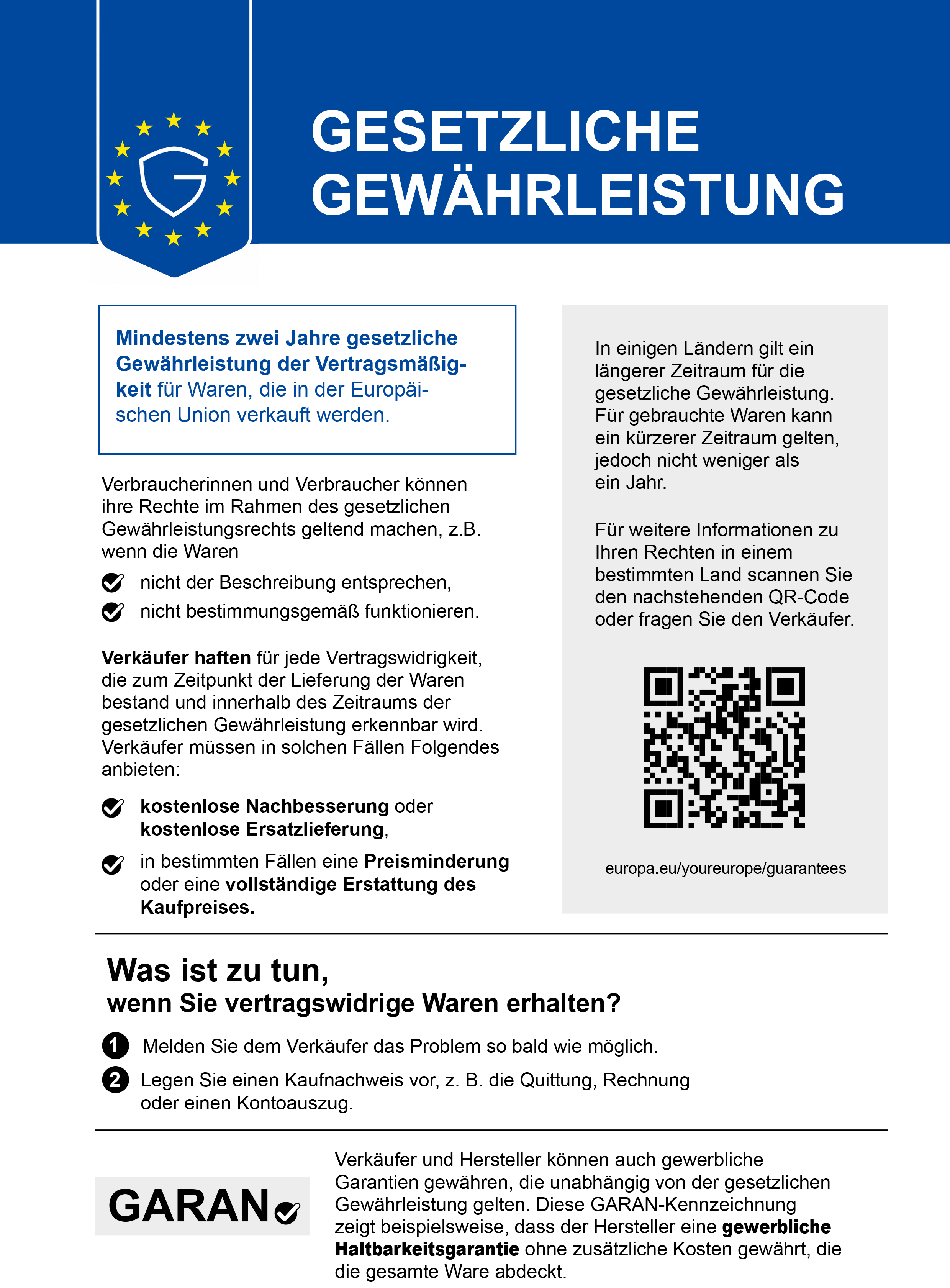 EU Gesetzliches Gewaehrleistungslabel