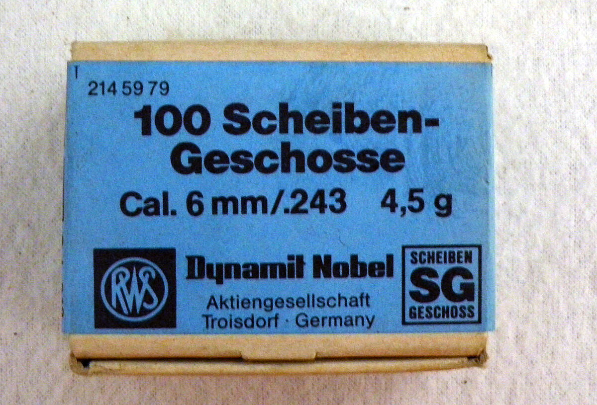 1 Packg. RWS Geschosse SG 6mm-.243 69gr