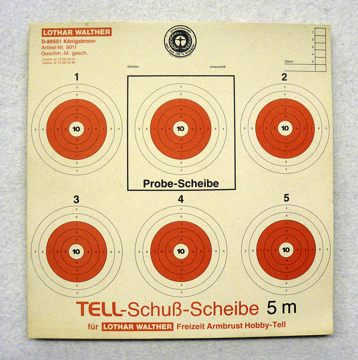 50 Stck. Hobby Tell Schuss-Scheibe 5 m von Lothar Walther