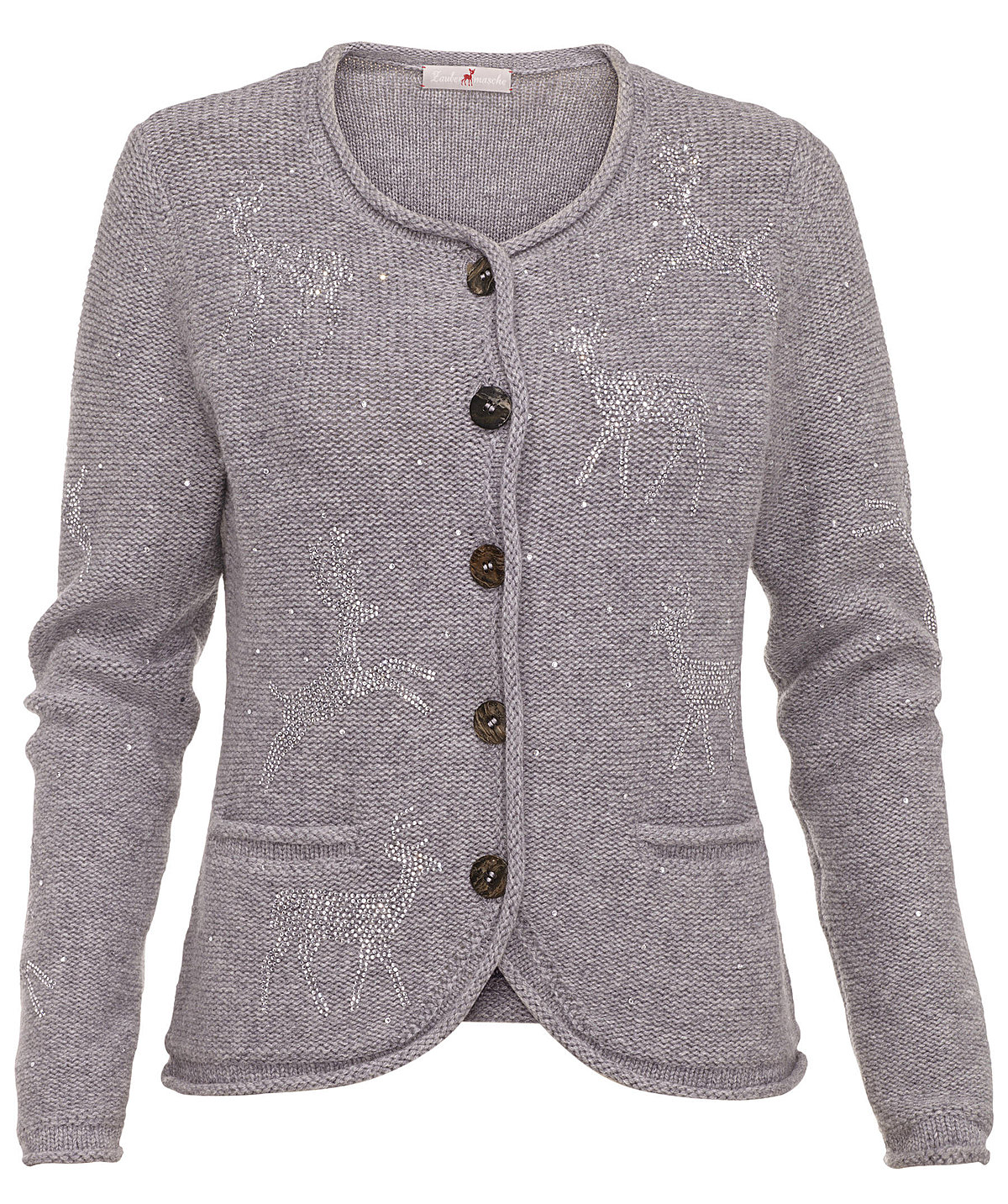Zaubermasche Strickjacke hellgrau mit Strasshirschen