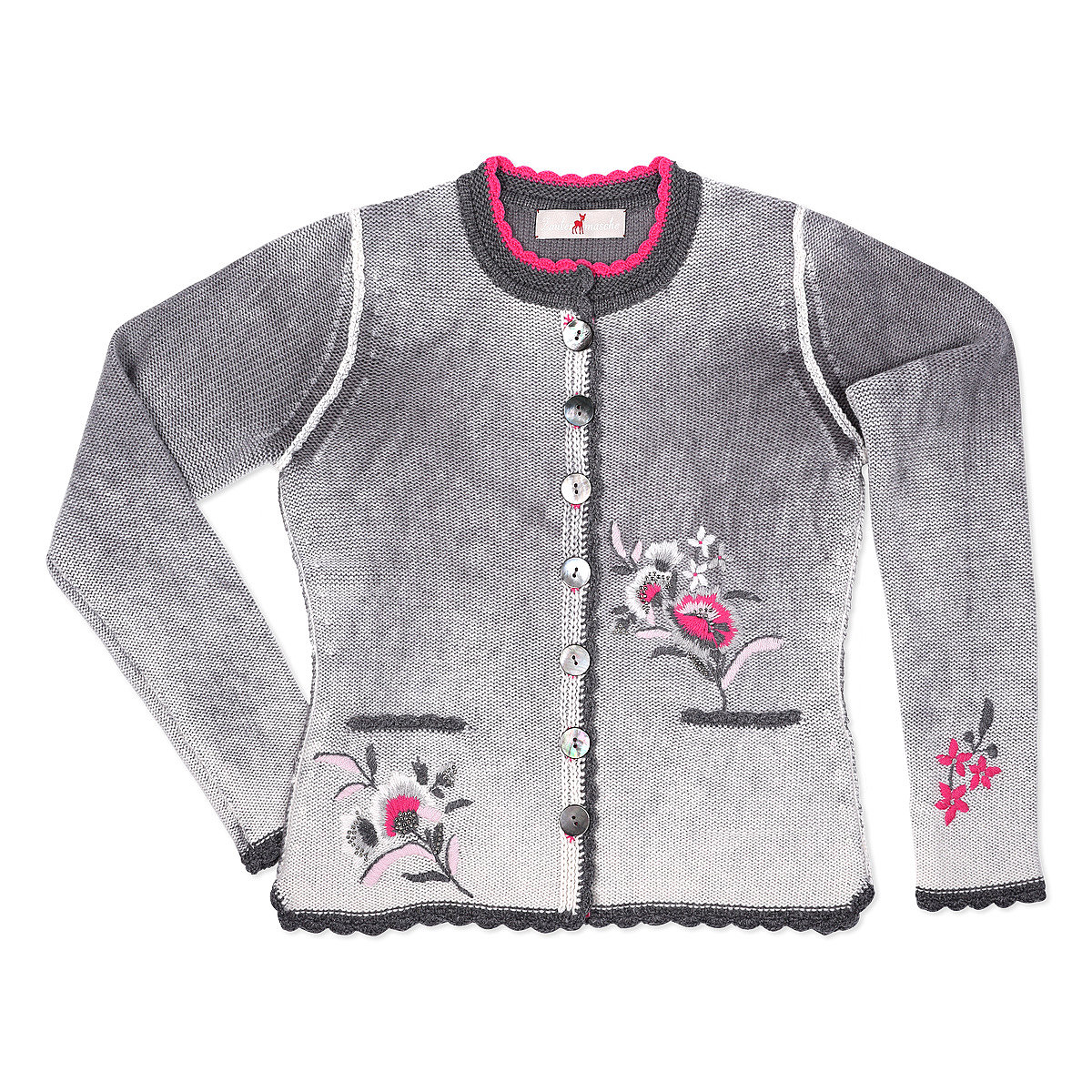 Zaubermasche Strickjanker grau Blumenmotiv