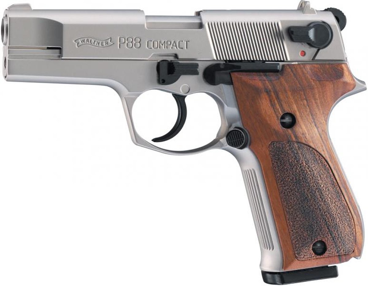 Walther P 88 nickel mit Holz - Schreckschusspistole