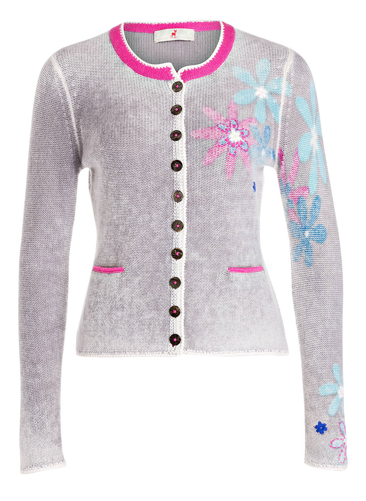 Zaubermasche Strickjacke grau mit Blumen