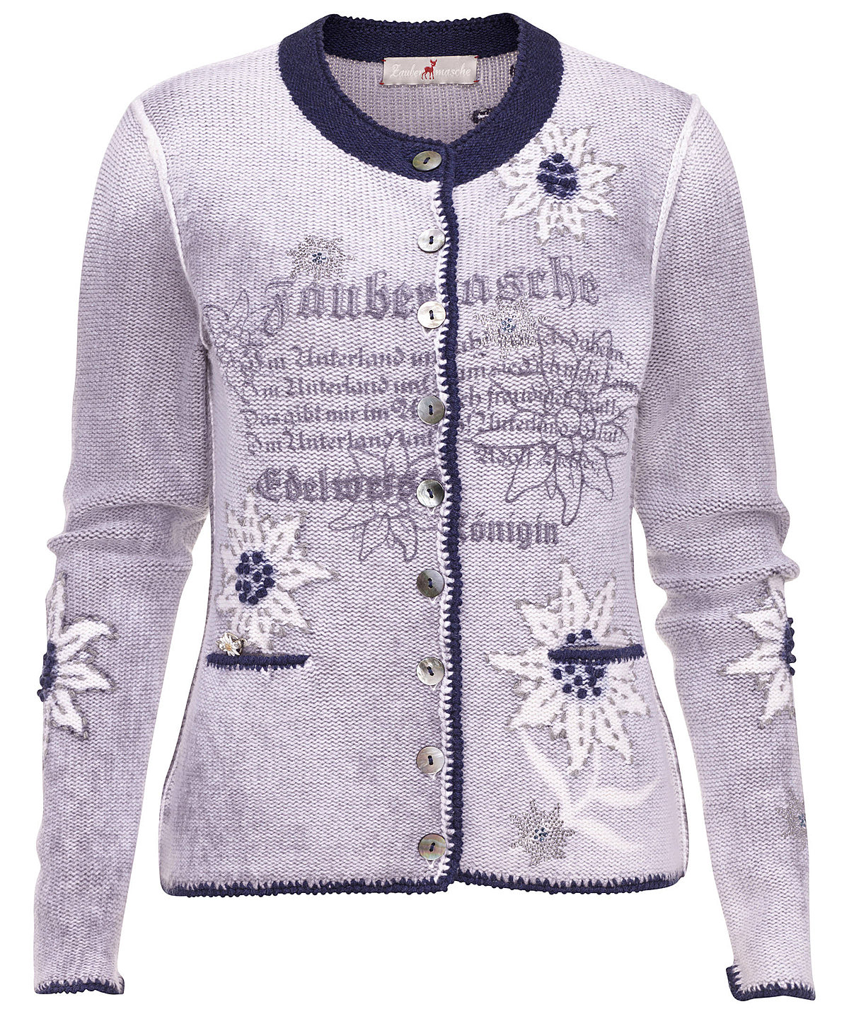 Zaubermasche Strickjacke Print mit Edelwei blau