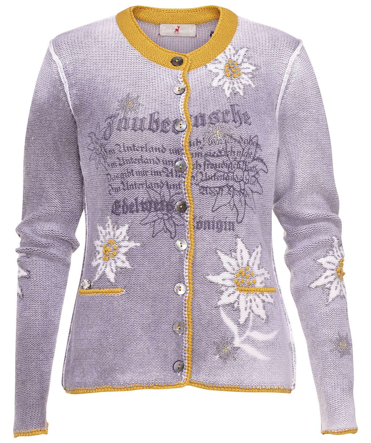 Zaubermasche Strickjacke Print mit Edelwei safran