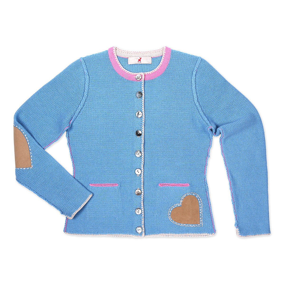 Zaubermasche Strickjacke blau mit Lederpatches
