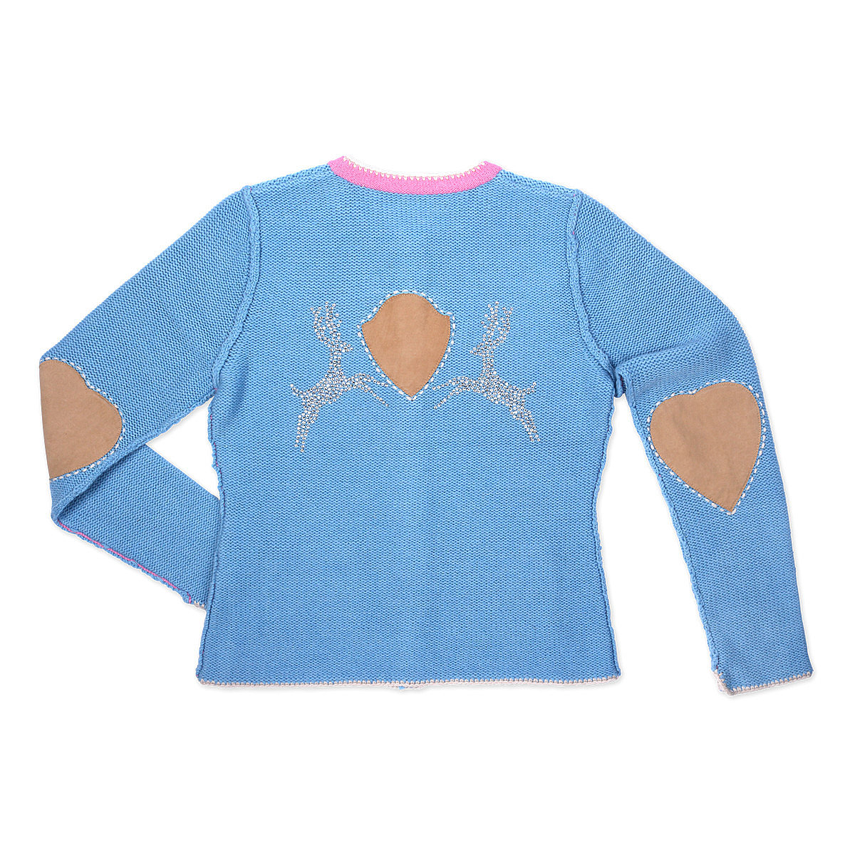 Zaubermasche Strickjacke blau mit Lederpatches