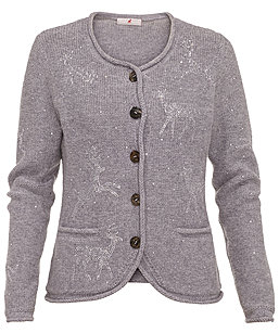 Zaubermasche Strickjacke hellgrau mit Strasshirschen