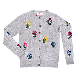 Zaubermasche Strickjacke Zopfstrick mit Blumen grau