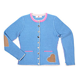 Zaubermasche Strickjacke blau mit Lederpatches